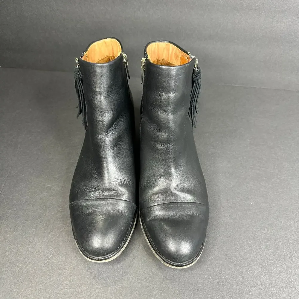 Pikolino Womens size 40 9 9.5 Andorra Black Leather Tassel Ankle Boots Side Zip
